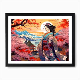 Ukiyo E Mount Fuji Japan Geisha Colour 6 Art Print