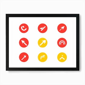 An Abstract Set Of Flat Design Navigation Icons Consisting Of Pointer With Red And Yellow Color Sche (1) Art Print