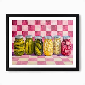 Pickles In A Jar Pink Checkerboard 2 Art Print