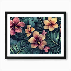 Tropical Leaves And Flowers Art Print