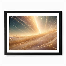 An Abstract Digital Art Piece Featuring A Burst Of Golden Lines And Light Against A Dark Background Art Print