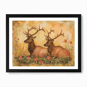 Floral Animal Illustration Elk 1 Art Print