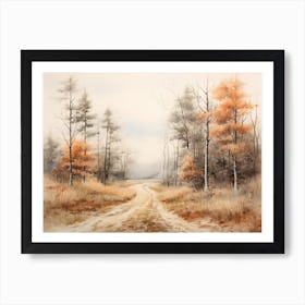 A Painting Of Country Road Through Woods In Autumn 35 Art Print