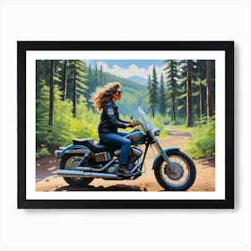 Woman On A Motorcycle 8 Art Print