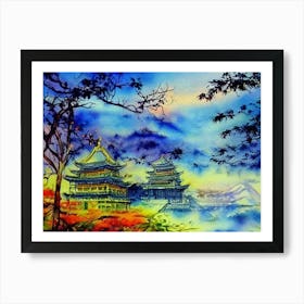 Dawn’S Tranquil Pagoda Art Print