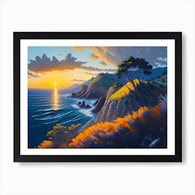 Sunset Over Coastal Hills Painting (7) Art Print