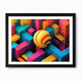 3d Abstract Geometric Patterns with Vibrant Colors Art Print