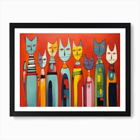 Cats In A Row 4 Art Print