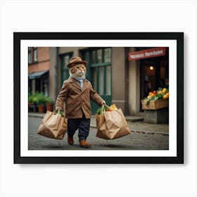 Cat With Shopping Bags Art Print