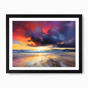 Abstract Colorful Dark Cloud Beach Sunset Art Print