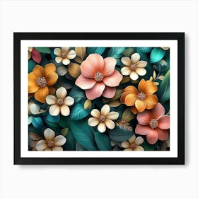 Art With Colorful Flowers and Leaves 2 Art Print