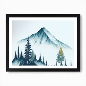 Mountain And Forest In Minimalist Watercolor Horizontal Composition 224 Art Print