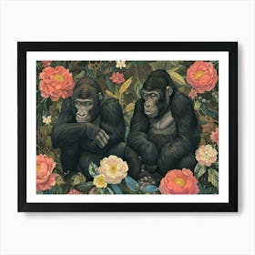 Floral Animal Illustration Gorilla 1 Art Print