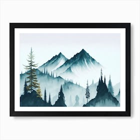 Mountain And Forest In Minimalist Watercolor Horizontal Composition 455 Art Print