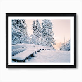 Benches In Snow Art Print