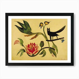 Cat On Lotus Flower Art Print