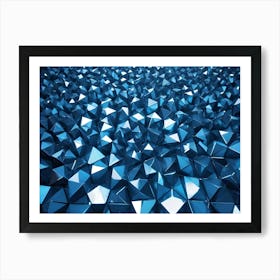 3d Rendering Of A Textured Surface Composed Of Metallic Blue Triangular Prisms, Creating A Dynamic And Futuristic Background Art Print