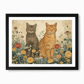 Floral Animal Illustration Cat 2 Art Print