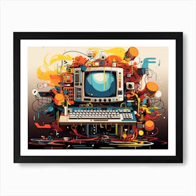 Abstract Vintage Computer Doodle Art Art Print