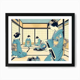 Geishas in Tea House - Drawing Art Print