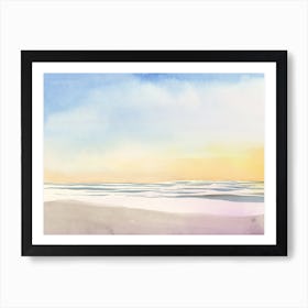 watercolor landscape sea seascape beach sunset sunrise water sky hand painted calm soothing blue purple orange living room bedroom office Art Print