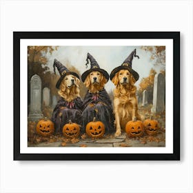 Halloween Golden Retrievers In Oil 1 Art Print