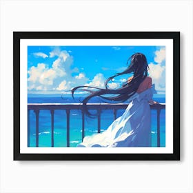 Anime Girl Looking At The Ocean Art Print