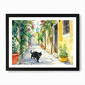 Larnaca, Cyprus   Cat In Street Art Watercolour Painting 2 Art Print