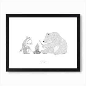 Little Joys   Fox & Bear Fineline Illustration Art Print