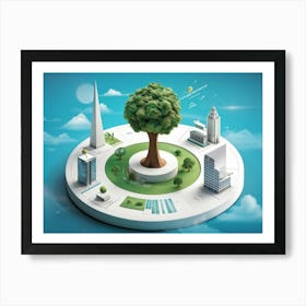 Business And Directional Icons Arrayed In Three Dimensional Space Featuring A Stylized Growing Tre (2) Art Print