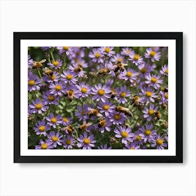 Bees on Purple Flowers Art Print