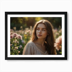 Beautiful Girl In A Field Of Flowers Art Print