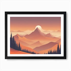 Misty mountains horizontal background in orange tone 73 Art Print