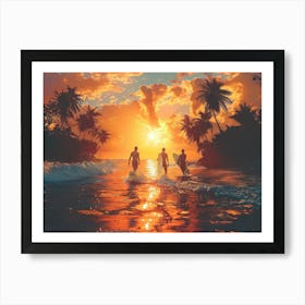 Surfers At Sunset 1 Art Print