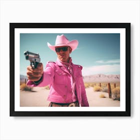 Todman A Cowboy In A Pink Outfit Is Pointing His Gun In The Sty 29a60e3a 7509 4fb9 867b 3af675aa4399 Art Print
