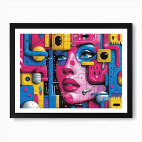 SynthGeo Shapes: A Cartoon Abstraction Psychedelic Art 1 Art Print