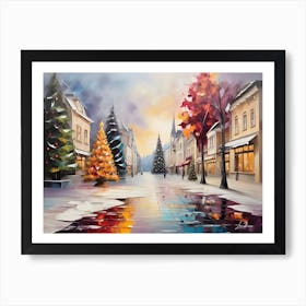 Christmas Street town painting Art Print