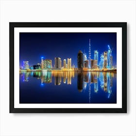 Dubai Skyline At Night Poster