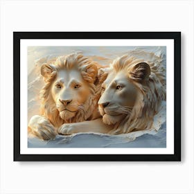 Exquisite 3d Relief Lion Art Print