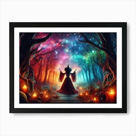 A witch summoning a mystical colorful forest Poster