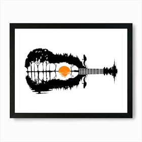 Black and White Guitar Sunset Sunrise Art Print