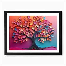 Colorful Tree with Leaves on Hanging Branches of Blue, White and Golden 3 Art Print