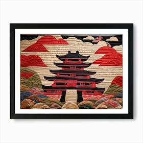 Asian Pagoda, Japanese Quilting Inspired Art, 1493 Art Print