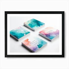 Bundle Of Creative Business Cards Featuring Watercolor Splashes Bursts Of Vibrant Colors In Shades (1) Art Print