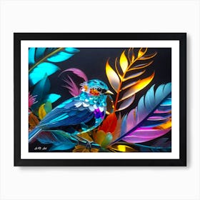Bright Colors Photogram Acrylic Crystal Bird And Feathers Art Print