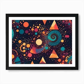 Abstract Geometric Pattern With Colorful Shapes, Circles, And Spirals Art Print