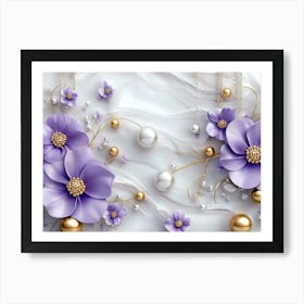 Purple Flowers With Pearls Affiche