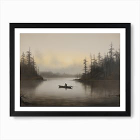 Antique Lake Fisherman Painting Art Print