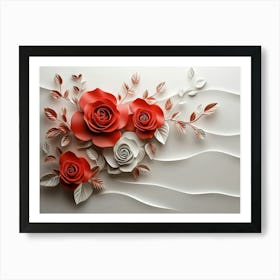 3d Red Rose Simple Floral Painting Light Gray Background Art Print