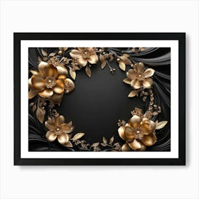 3d Artwork Illustration Background with Golden Jewelry and Flowers 1 Art Print